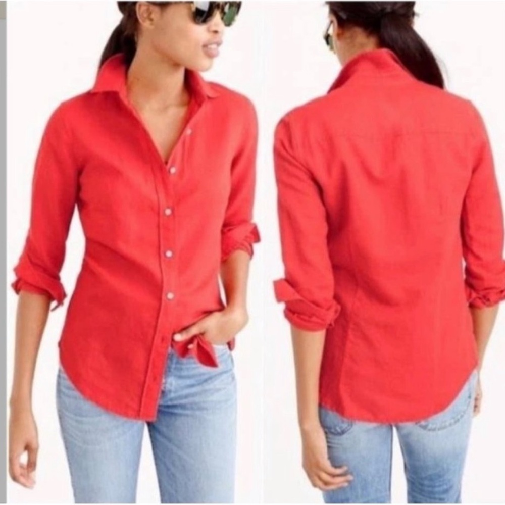 J. Crew Baird McNutt Perfect Fit Irish Linen Button Down Shirt In Dried Papaya